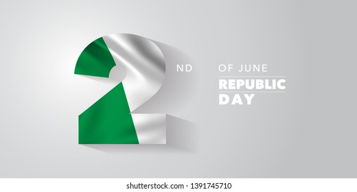 Italy happy republic day greeting card, banner, vector illustration. Italian national day 2nd of June background with elements of flag 