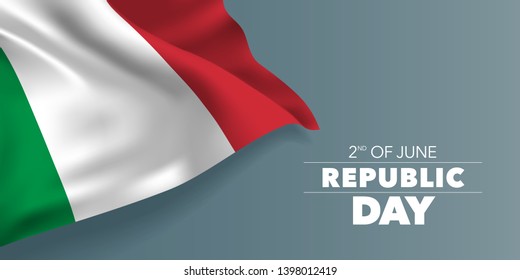 Italy happy republic day greeting card, banner with template text vector illustration. Italian memorial holiday 2nd of June design element with three stripes 