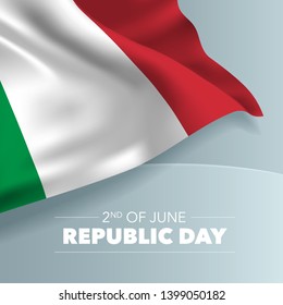 Italy happy republic day greeting card, banner, vector illustration. Italian national day 2nd of June background with elements of flag, square format 