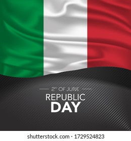 Italy happy republic day greeting card, banner, vector illustration. Italian memorial holiday 2nd of June design element with realistic flag with three stripes, square format