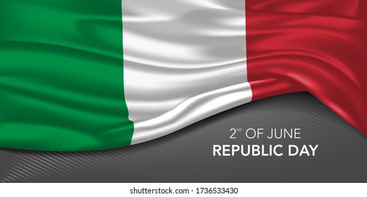 Italy happy republic day greeting card, banner with template text vector illustration. Italian memorial holiday 2nd of June design element with three stripes