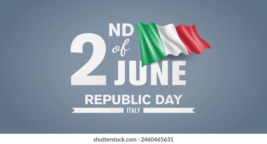 Italy happy republic day greeting card, banner with template text vector illustration. Italian memorial holiday 2nd of June design element with 3D flag with crescent