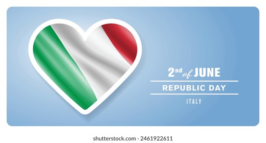Italy happy republic day greeting card, banner vector illustration. Italian national holiday 2nd of June design element with 3D flag