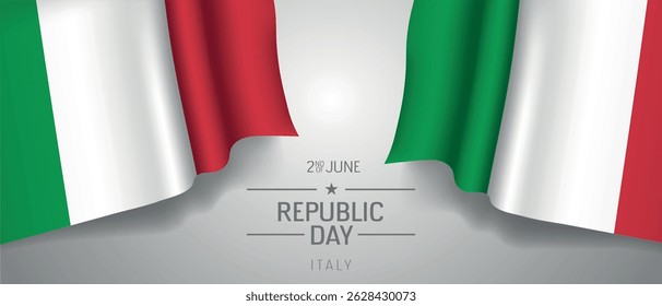Italy happy republic day greeting card, banner with template text vector illustration. Italian memorial holiday 2nd of June design element with 3D flag with stripes