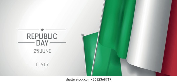 Italy happy republic day greeting card, banner vector illustration. Italian national holiday 2nd of June  design element with 3D flag
