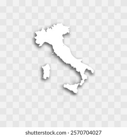 Italy high detailed vector representation of country silhouette. White color on transparent background with dropped shadow. For educational, decorative, or informational use.