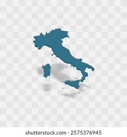 Italy high detailed vector representation of country silhouette. 3D map on transparent background with dropped shadow. For educational, decorative, or informational use.