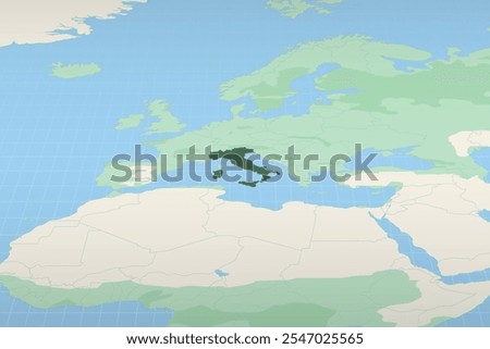 Italy highlighted on a detailed map, geographic location of Italy. Vector Map.