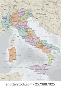 Italy - Highly detailed editable political map with separated layers.