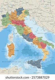 Italy - Highly detailed editable political map with separated layers.