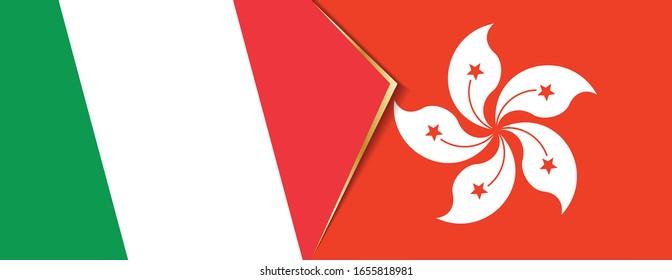 Italy and Hong Kong flags, two vector flags symbol of relationship or confrontation.