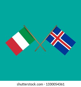Italy and Iceland crossed flags.Language learning or travel concept 