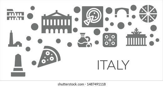 italy icon set. 11 filled italy icons.  Collection Of - Colosseum, Palais garnier, Qutb minar, Olive, Monument, Pizza, Stari most, Brandenburg gate
