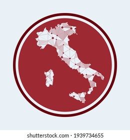 Italien Ikone. Trendy Tech Logo des Landes. Geometrisches Runddesign mit Maschenöffnungen. Technologie, Internet, Netzwerk, Telekommunikationskonzept. Vektorgrafik.