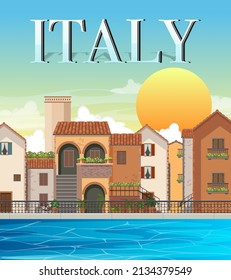 Italy iconic tourism attraction building background illustration