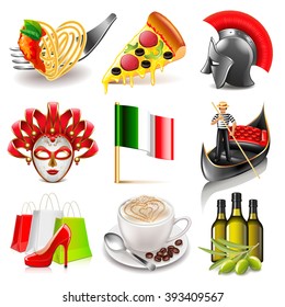 Italy icons detailed photo realistic vector set