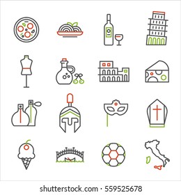 Italy icons line vector illustration flat design