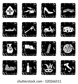 Italy icons set. Grunge illustration of 16 Italy vector icons for web