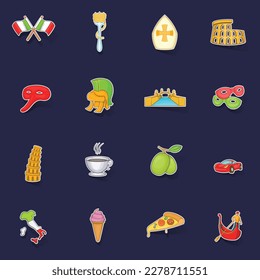 Italy icons set stikers collection vector with shadow on purple background