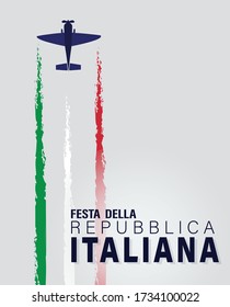 Italy Independence Day with Flag and Aeroplane Flyinh Vector Illustration, Italian Day,