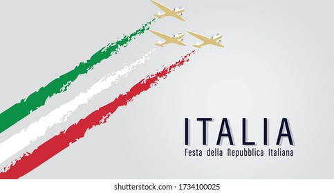 Italy Independence Day with Flag and Aeroplane Flyinh Vector Illustration, Italian Day,