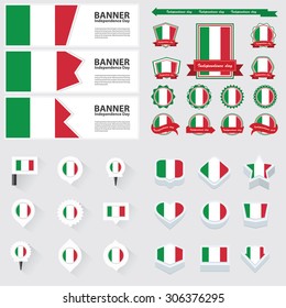 Italy independence day, infographic, and label Set.