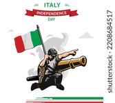 Italy Independence Day vector. Flat Design Patriotic soldier carrying Italy Flag.