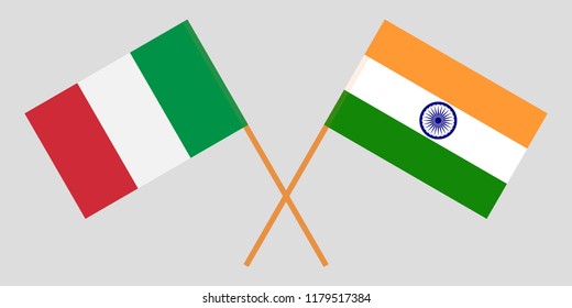 Italy and India. Italian and Indian flags. Official colors. Correct proportion. Vector illustration