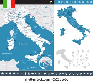 Italy info graphic map and flag - highly detailed vector illustration