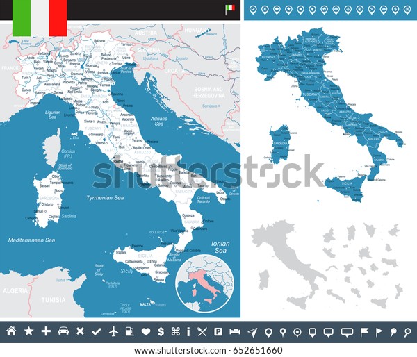 Italy info graphic map and flag - highly\
detailed vector\
illustration