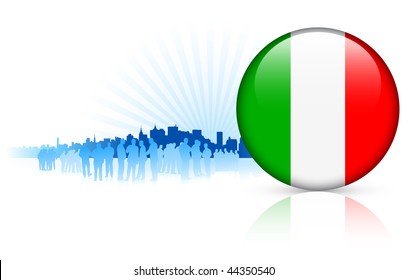 Italy Internet Button with Skyline Background Original Vector Illustration