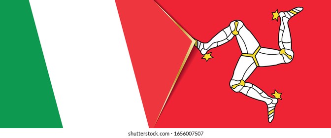 Italy and Isle of Man flags, two vector flags symbol of relationship or confrontation.