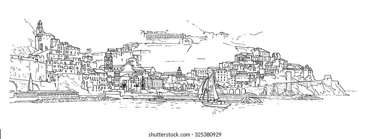 Italy. The Italian city is drawn by hand.