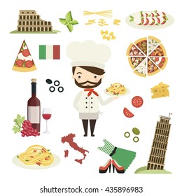 Italy. Italian culture. Vector set. Tourism, Traveling