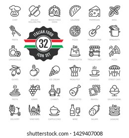 Italy, Italian Food, Italian Cuisine - Minimal Thin Line Web Icon Set. Outline Icons Collection For Menu, Restaurant, Coffee House, Pizzeria. Simple Vector Illustration.