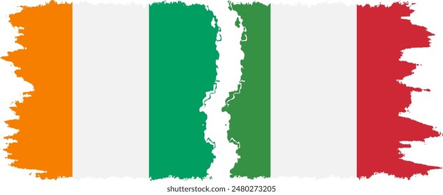 Italy and Ivory Coast grunge flags connection, vector