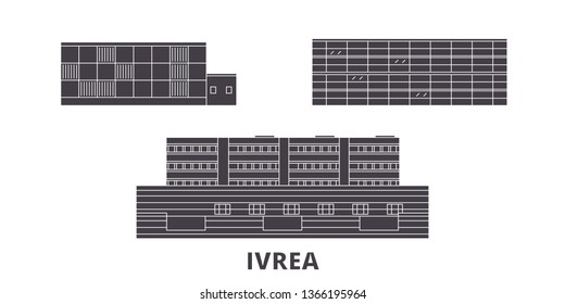 Italy, Ivrea flat travel skyline set. Italy, Ivrea black city vector illustration, symbol, travel sights, landmarks.