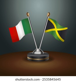 Italien und Jamaika Tischfahnen Beziehung mit Farbverlauf-Hintergrund. Vektorgrafik