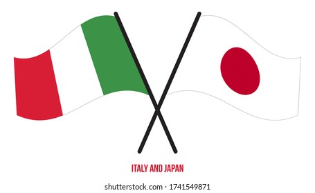 Italy and Japan Flags Crossed And Waving Flat Style. Official Proportion. Correct Colors.