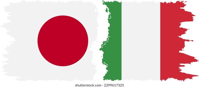 Italy and Japan grunge flags connection, vector