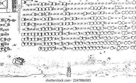 Italy, Jesolo. Beach, top view. Lido di Jesolo, is the beach area of the city of Jesolo in the province of Venice. Doodle sketch style. Aerial view
