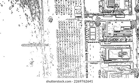 Italy, Jesolo. Beach, top view. Lido di Jesolo, is the beach area of the city of Jesolo in the province of Venice. Doodle sketch style. Aerial view