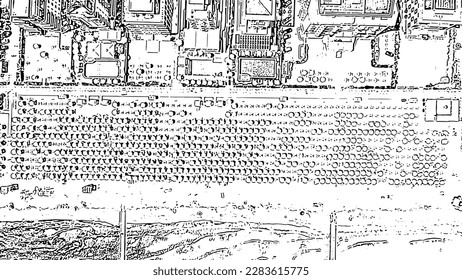 Italy, Jesolo. Beach, top view. Lido di Jesolo, is the beach area of the city of Jesolo in the province of Venice. Doodle sketch style. Aerial view