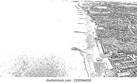Italy, Jesolo. Lido di Jesolo, is the beach area of the city of Jesolo in the province of Venice. Doodle sketch style. Aerial view