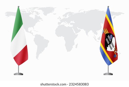 Italy and Kingdom of eSwatini - Swaziland flags for official meeting against background of world map.