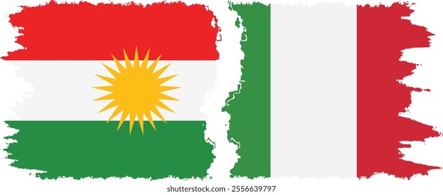 Italy and  Kurdistan grunge flags connection, vector