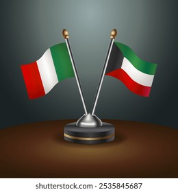 Italy and Kuwait table flags relation  with gradient backgrund. Vector Illustration