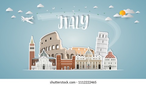 italy Landmark Global Travel And Journey paper background. Vector Design Template.used for your advertisement, book, banner, template, travel business or presentation.