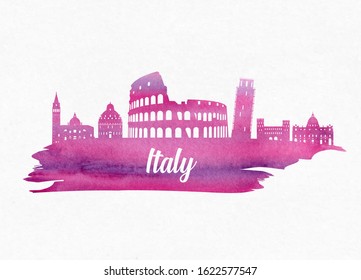 Italy Landmark Global Travel And Journey watercolor background. Vector Design Template.used for your advertisement, book, banner, template, travel business or presentation.