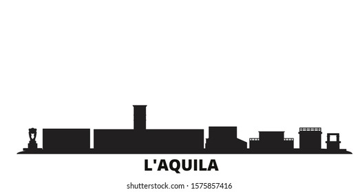 Italy, L'aquila city skyline isolated vector illustration. Italy, L'aquila travel black cityscape